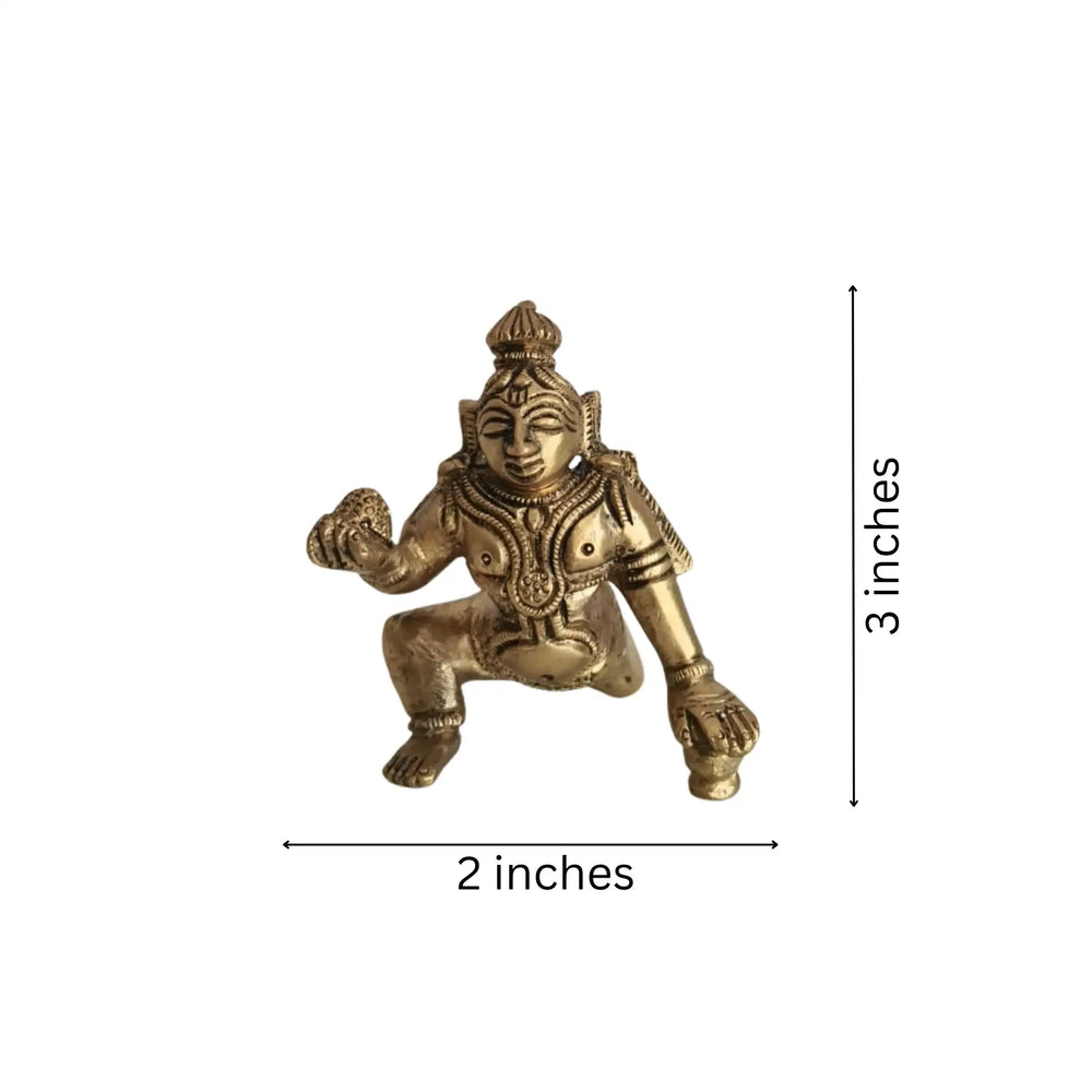 Brass Idol of Bal Krishna (Baby Krishna) with Butter Ball Brass Ware
