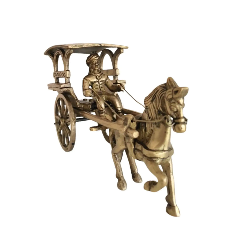 Vintage Style Brass Horse and Chariot Figurine | Handcrafted Indian Tonga / Buggy Decor Brass Ware