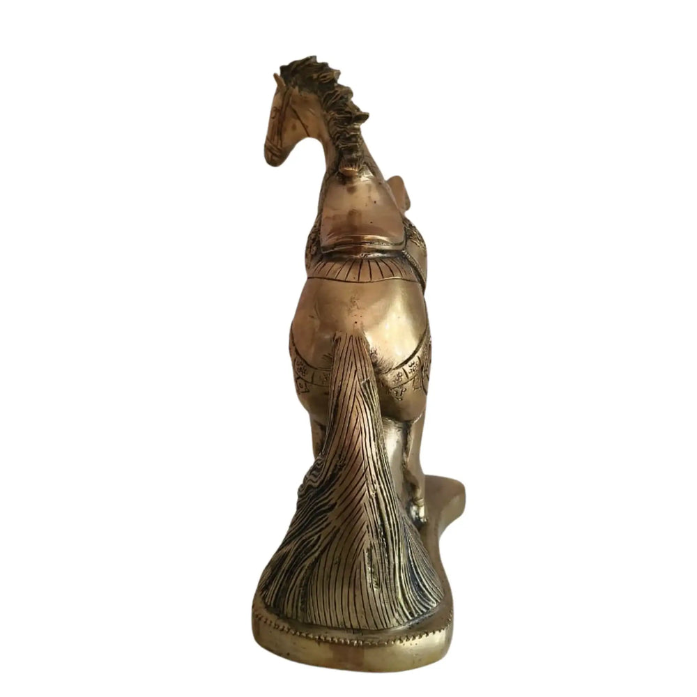Galloping Brass Horse Statue | Ornate Handcrafted Rearing Horse Sculpture Brass Ware