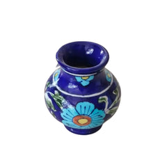 Charming Blue Pottery Mini Vase | Hand-Painted Large Blue Floral Pottery
