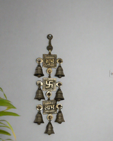 Decorative Brass Shubh Labh Bell Wall Hanging for Spiritual Spaces