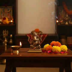 Miniature Brass Lord Ganesha Idol: Four-Armed Bringer of Success and Wisdom Brass Ware