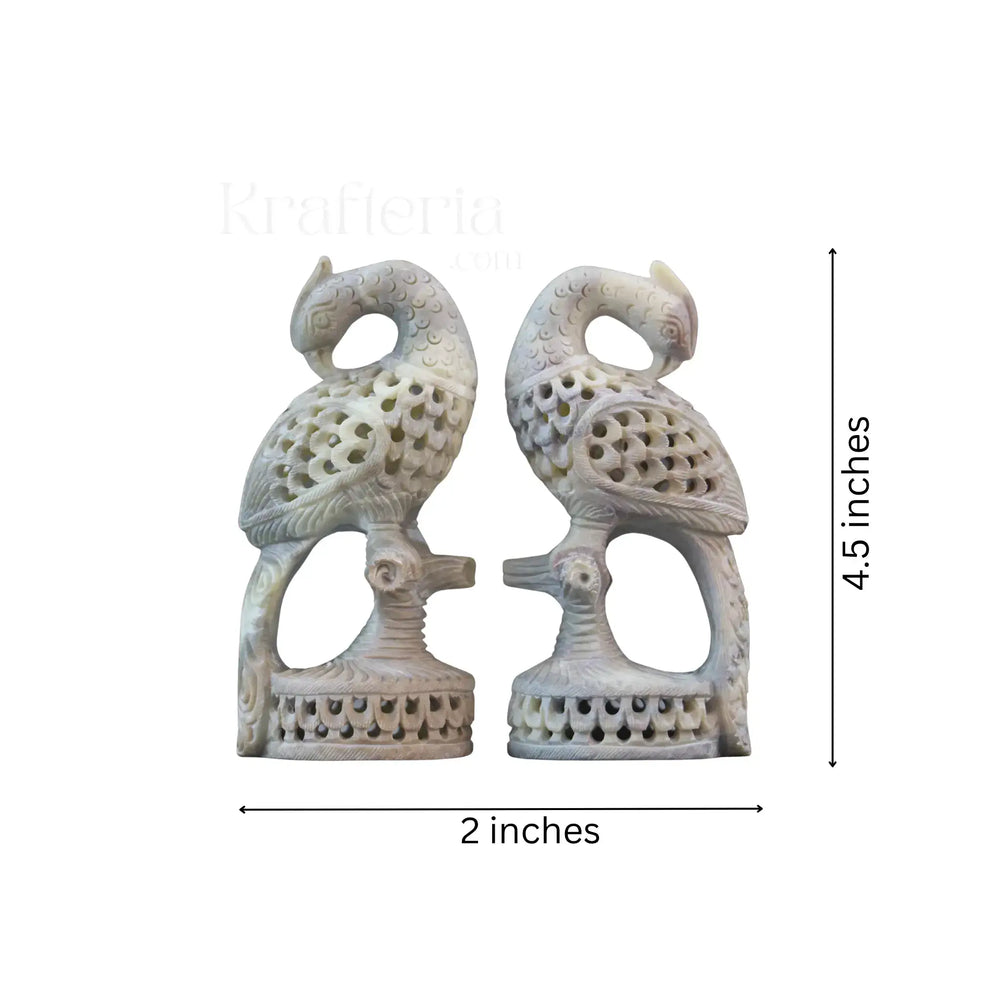Peacock Pair with Fine Jali Carving – Ethnic Indian Handicraft Figurines Bachcha Lal