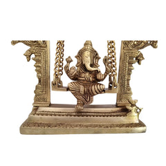 Unique Brass Lord Ganesha on Swing (Jhula): Idol of Joy, Playfulness, and Auspiciousness Brass Ware