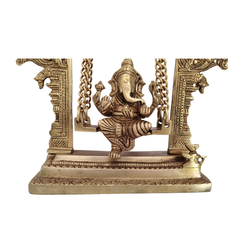 Unique Brass Lord Ganesha on Swing (Jhula): Idol of Joy, Playfulness, and Auspiciousness