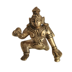 Brass Idol of Bal Krishna (Baby Krishna) with Butter Ball