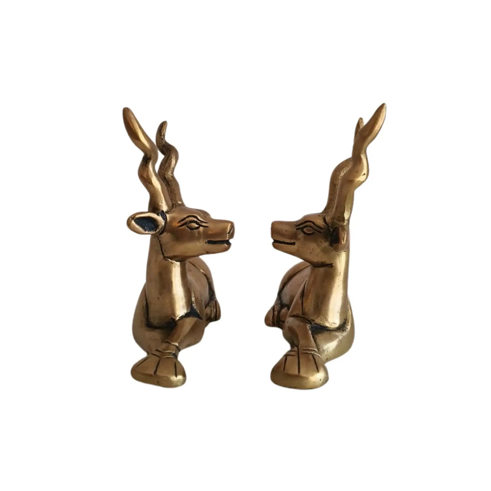 Handcrafted Brass Deer Pair Statues | Elegant Antelope Figurines for Home Decor Brass Ware