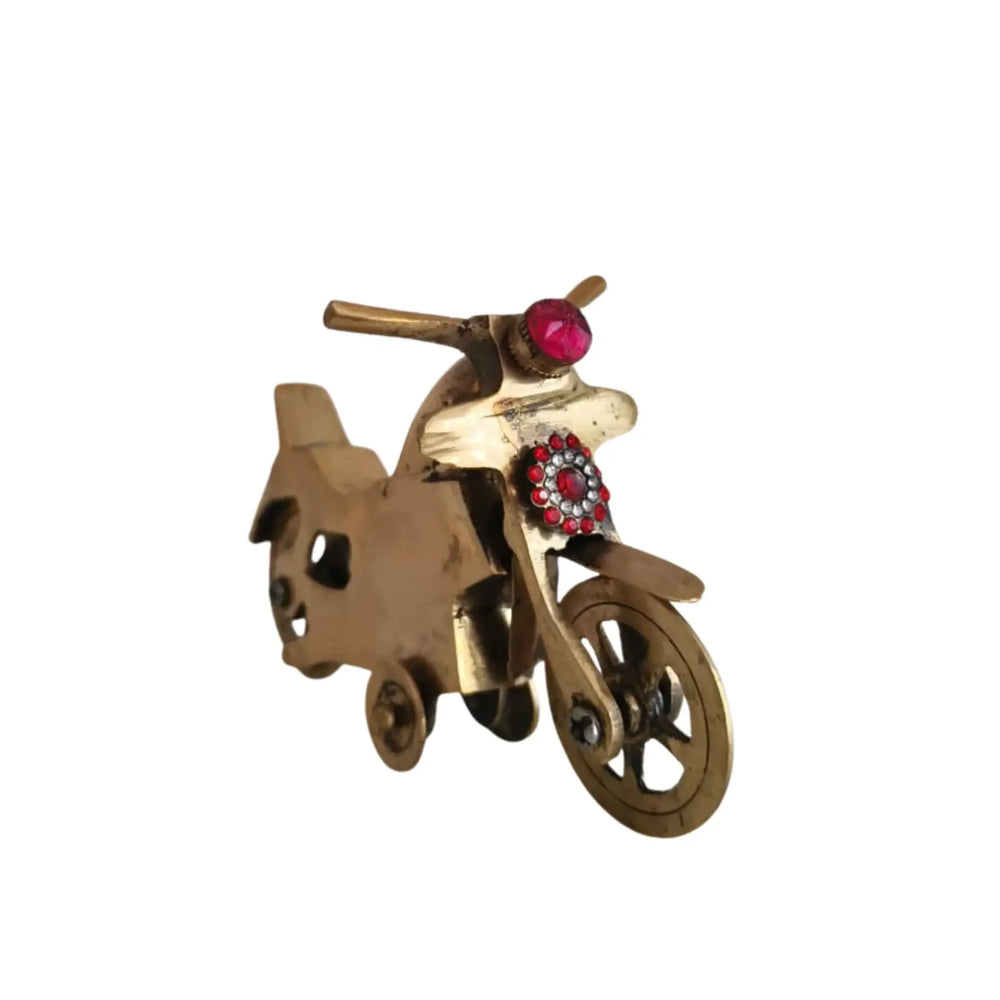 Brass Motorcycle Figurine with Red Gem Accents | Vintage Bike Model Collectible Brass Ware