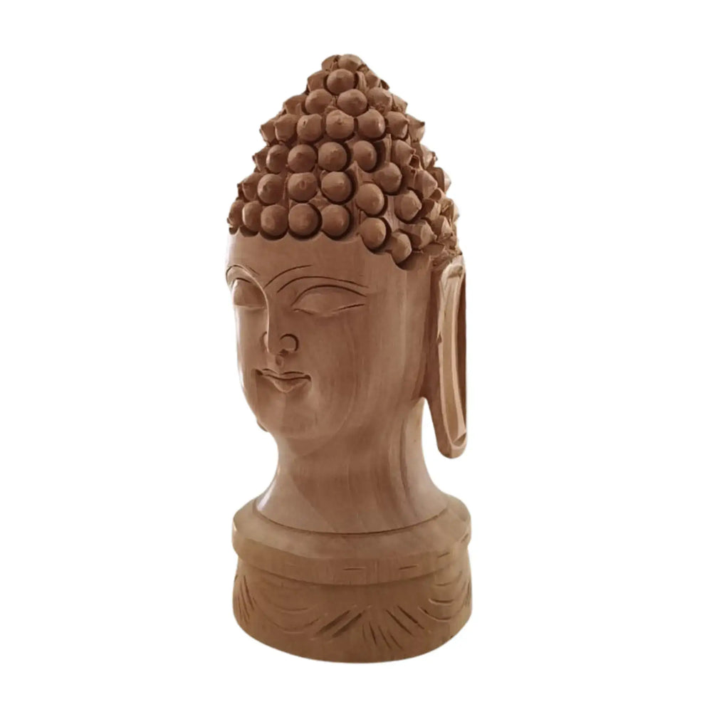 Buddha Wooden Head Statue | Hand-Carved Spiritual Decor maruthi handicrafts