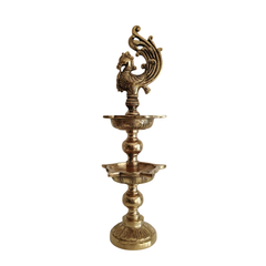 Brass Multi-Tier Peacock Diya - Traditional Indian Oil Lamp
