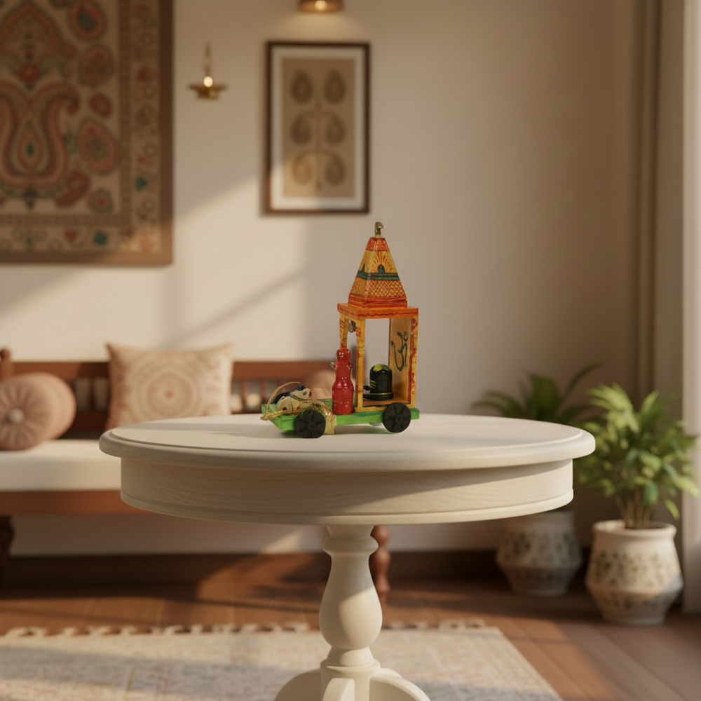 Hand-Painted Shiva Mandir – Traditional Wooden Decorative Temple for Home Wooden Lacquerware