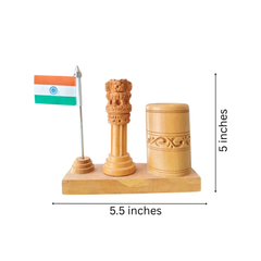 Ashoka Pillar Pen Stand – Wooden Office Table Accessory