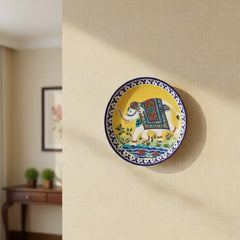 Hand-Painted White Elephant Indian Decorative Wall Plate Pottery