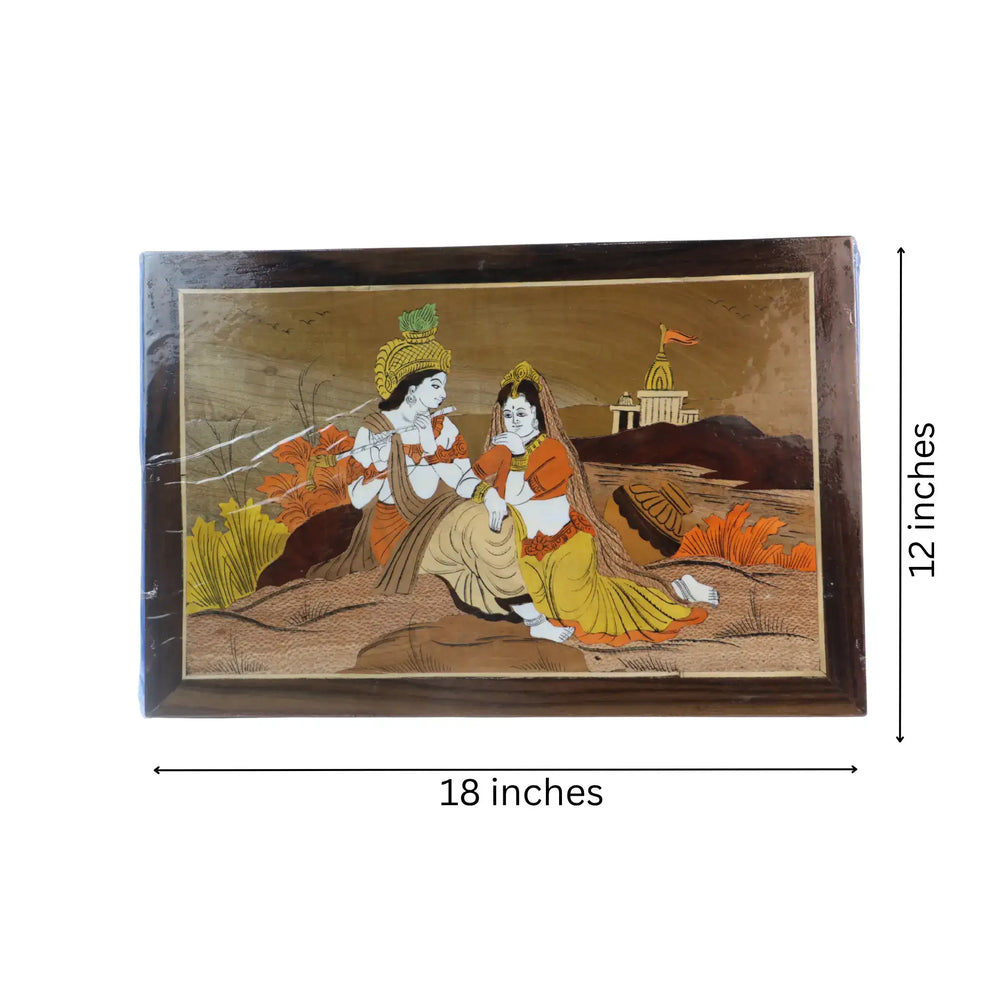 Divine Radha Krishna River Bank Scene – Premium Rosewood Inlay Wall Frame Arun