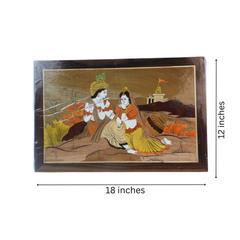Divine Radha Krishna River Bank Scene – Premium Rosewood Inlay Wall Frame