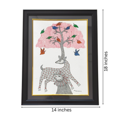 Harmony of Nature – Gond Painting of Deer and Tree of Life