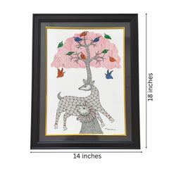 Harmony of Nature – Gond Painting of Deer and Tree of Life Paintings