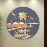 Tropical Beachfront with Boats and Palm Tree wall decor