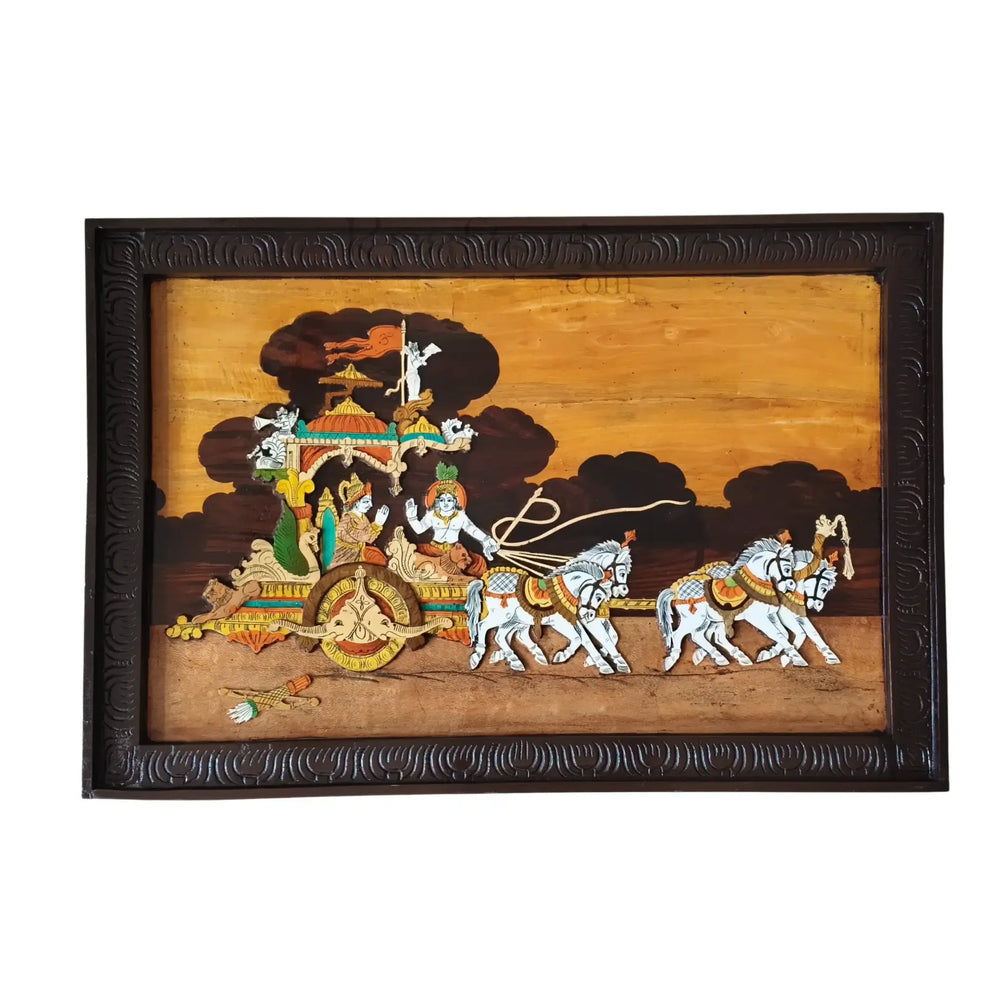 Traditional Wooden Inlay Artwork – Kurukshetra Chariot Scene Inlay Art