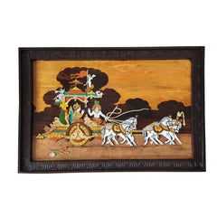 Traditional Wooden Inlay Artwork – Kurukshetra Chariot Scene Inlay Art