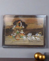 Krishna&Arjuna Charito Wood Wall Panel-Hindu God Inlay Marquetry