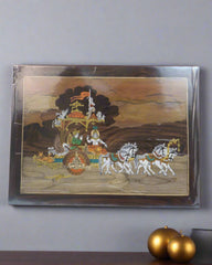 Krishna&Arjuna Charito Wood Wall Panel-Hindu God Inlay Marquetry