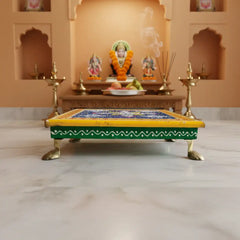 Hand-Painted Wooden Stool For Pooja (Chowki) with Traditional Design Wood Decorative