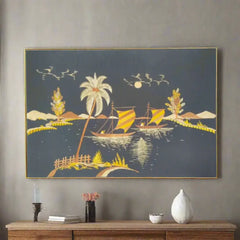 Straw Marquetry Coastal Scene wall decor