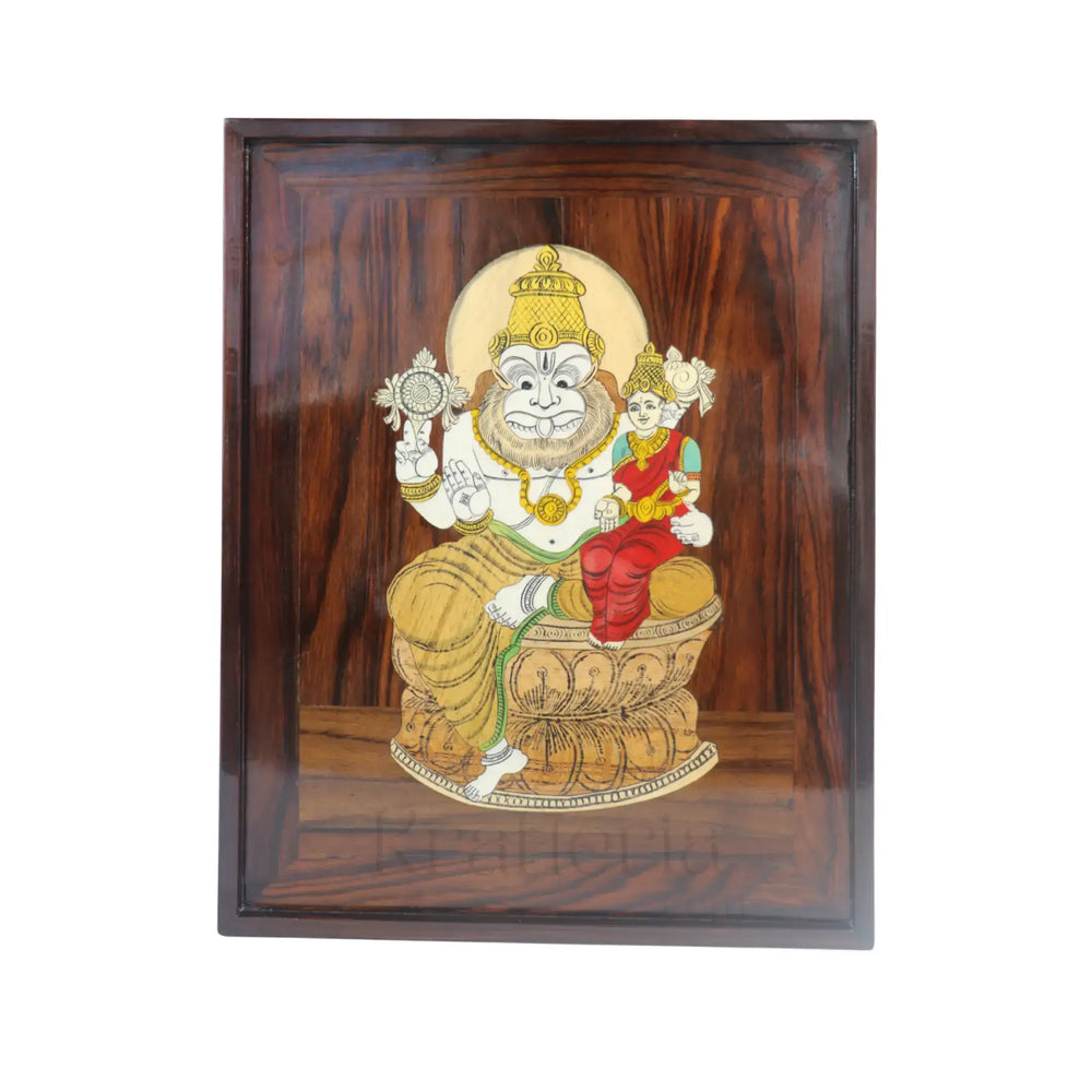 Lakshmi Narasimha Swamy in Rosewood Inlay – Divine Mysore Craft Wall Décor Inlay Art