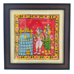 Hand-Painted Cheriyal Art - Village Women Fetching Water Scene Cheriyala Painting