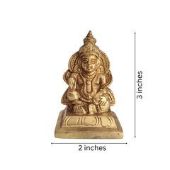 Seated Brass Lord Kuber Idol - Hindu God of Wealth Murti