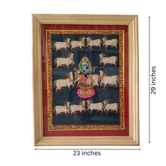 The Divine Flutist - Lord Krishna with Sacred Cows Painting Paintings