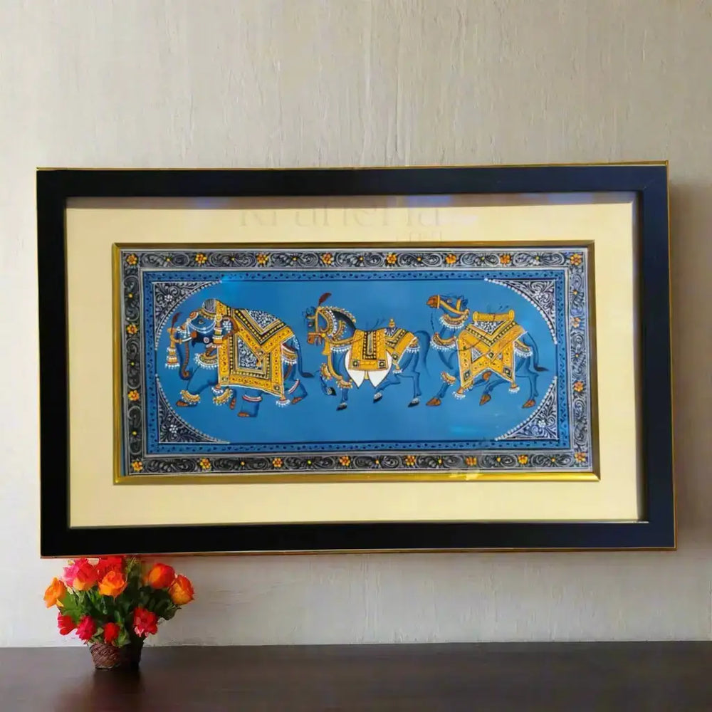 Rajasthani Miniature Mughal Durbar Animals Painting of Royal Frame Paintings