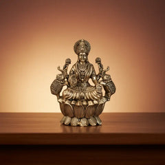Auspicious Brass Gaja Lakshmi Idol with Elephants - Goddess of Power Brass Ware
