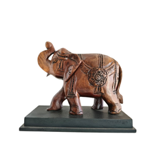 Hand-Carved Wooden Elephant with Base – Elegant Decorative Figurine