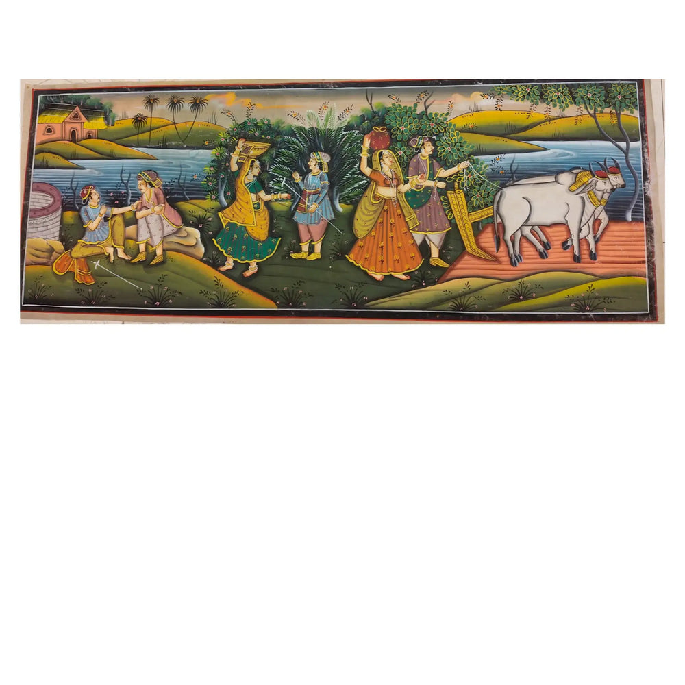 The Golden Hours of Village Living Miniature Painting Paintings