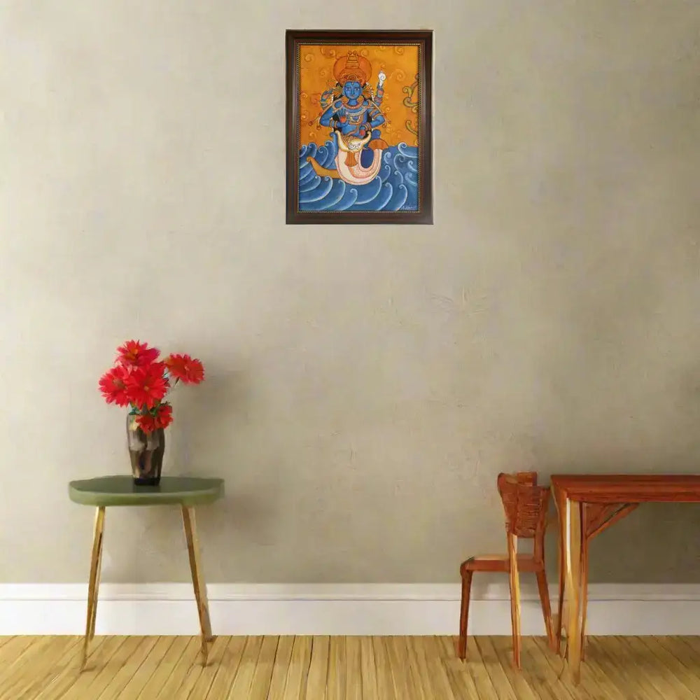 Vishnu in Matsya Avatar – Handcrafted Kerala Mural Wall Art Paintings