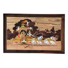 Spiritual Inlay Panel – Bhagavad Gita Depiction in Wood