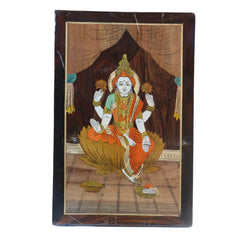 Divine Lakshmi Devi Wooden Inlay Frame – South Indian Handmade Masterpiece Arun