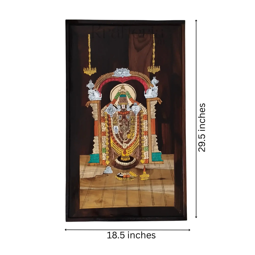 Sacred Rosewood Inlay – Tirupati Balaji Idol with Temple Arch Inlay Art