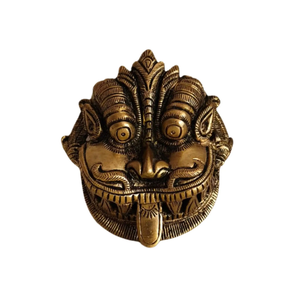 Fierce Brass Kirtimukha Wall Mask - Guardian Protector Face Brass Ware