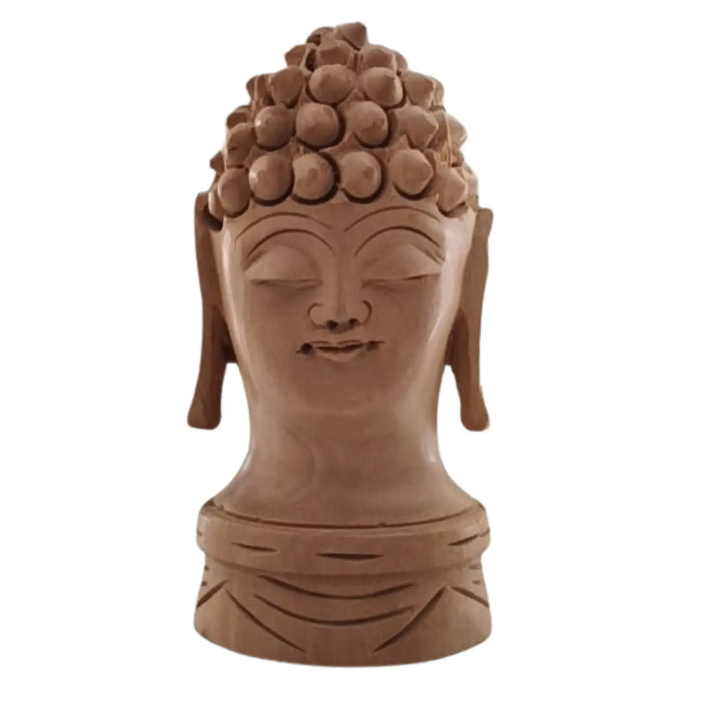 Buddha Wooden Head Statue | Hand-Carved Spiritual Decor maruthi handicrafts