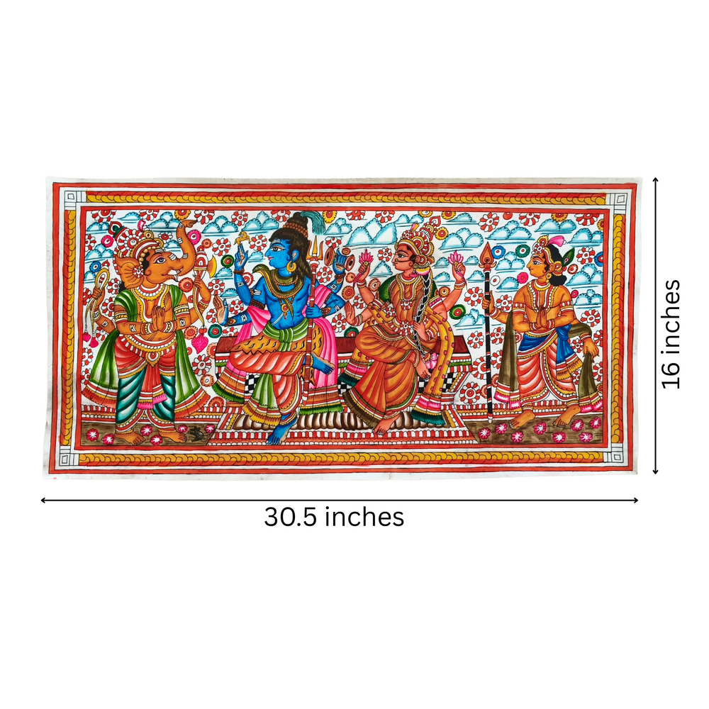 The Divine Family - Shiva, Parvati, Ganesha, and Kartikeya Leather Paintings