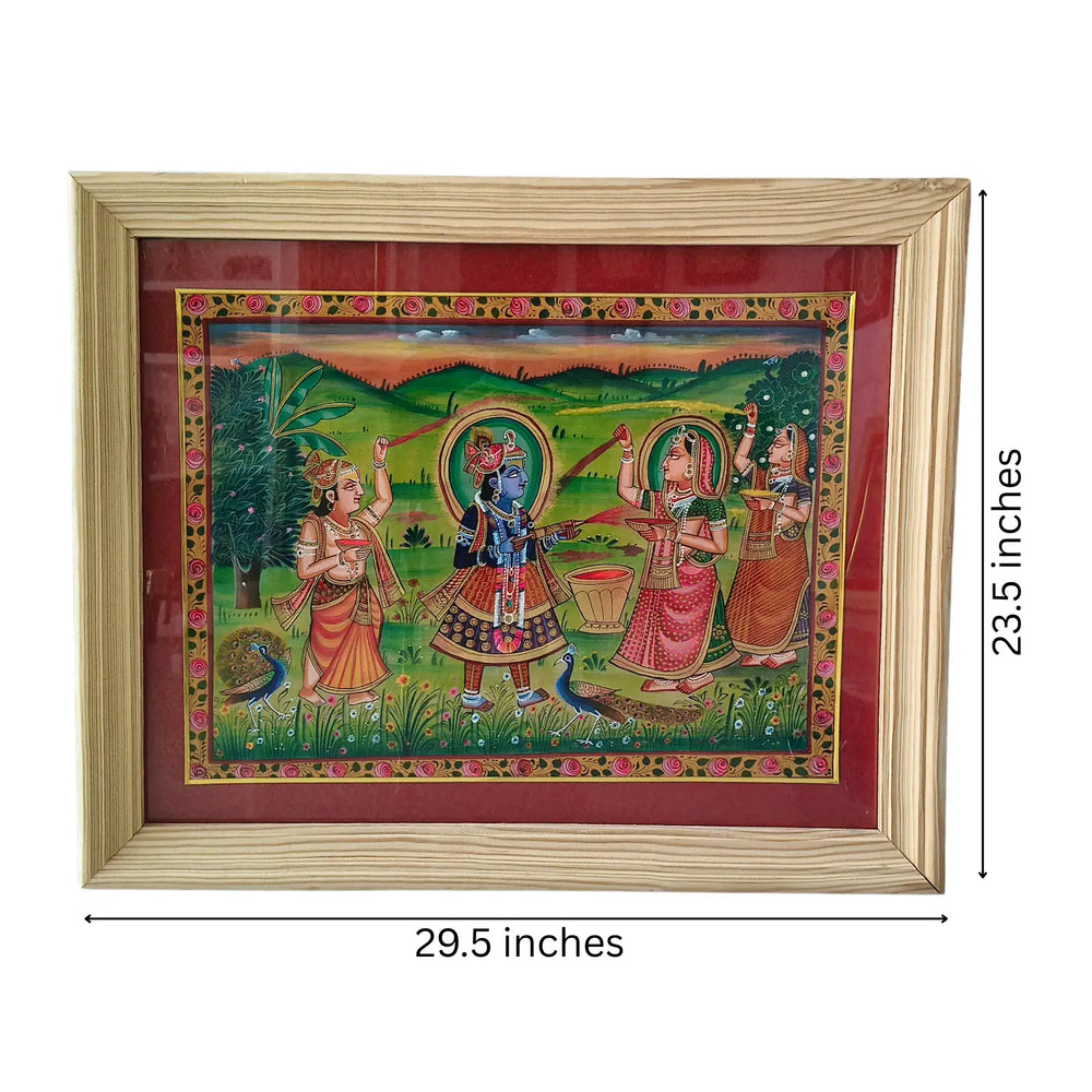 Vrindavan in Bloom - Krishna’s Holi Revelry Miniature Painting Paintings