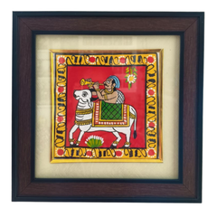Musician on White Bull (Basava) - Traditional Cheriyal Folk Painting Cheriyala Painting