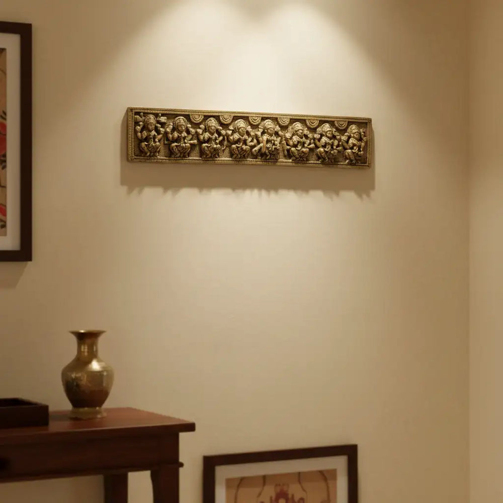 Exquisite Brass Ashta Lakshmi Wall Hanging - Eight Forms of Goddess Lakshmi Brass Ware