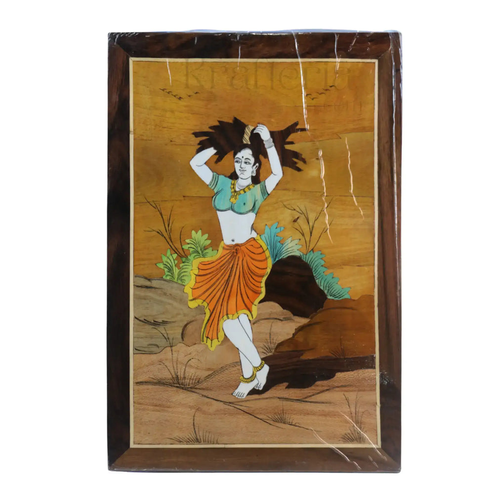 Lady with Firewood Scene – Exquisite Rosewood Inlay Wall Décor Arun