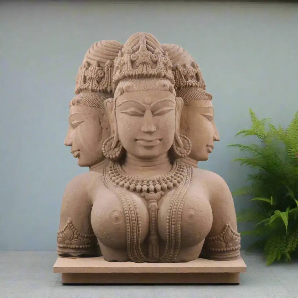 Faces of Eternity - Bust of the Triple Aspect Deity Sand Stone