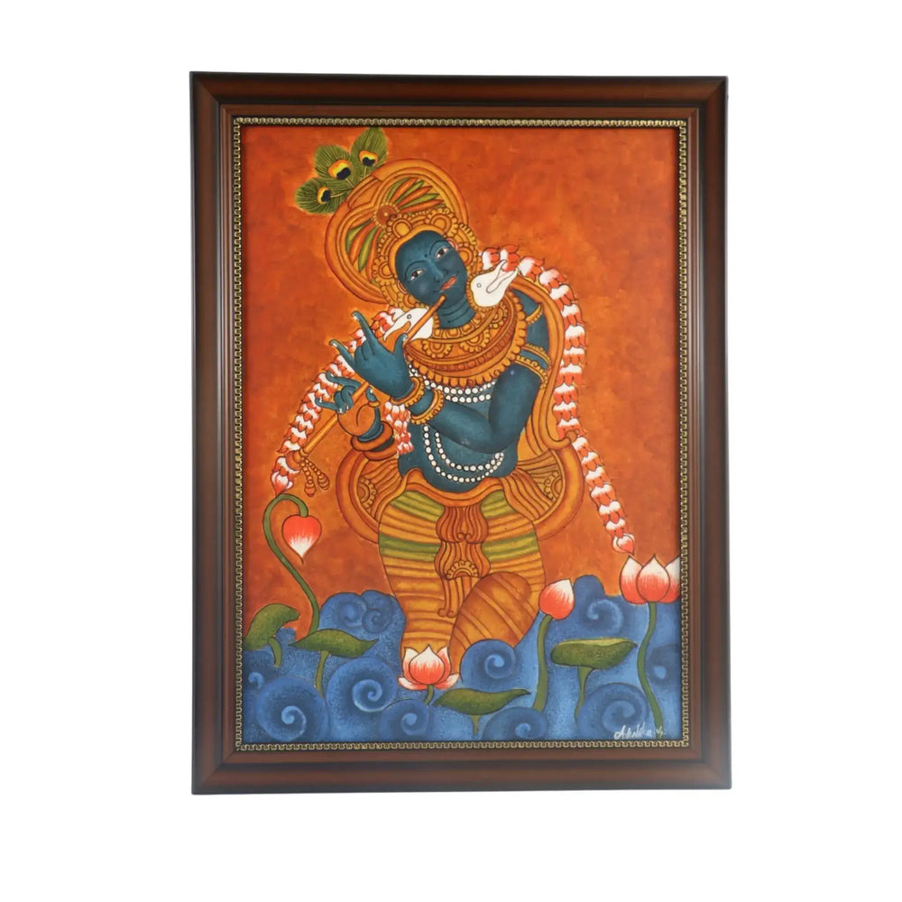 Shree Krishna in Kerala Mural Style – Spiritual Wall Art Paintings