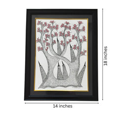 Guardians of the Blooming Tree – Gond Painting Paintings